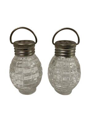 Hand Grenade salt & pepper shakers with silver top and handle Military Theme